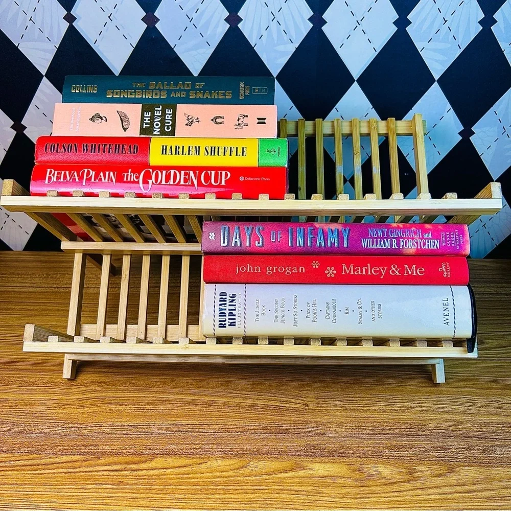 Collapsible Bamboo Plate Rack Folding Slatted Farmhouse Kitchen Storage‎